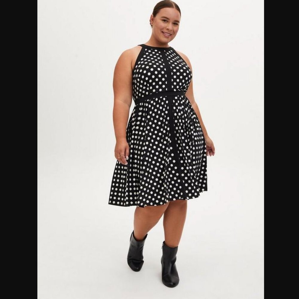 NWT Torrid Black & White Polka Dot Mini Studio Knit Skater Dress